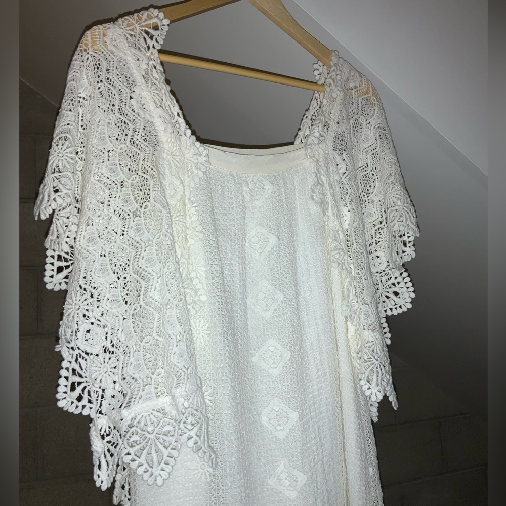 Jen's Pirate Booty Ivory Crochet Mini Dress with Scalloped Cape